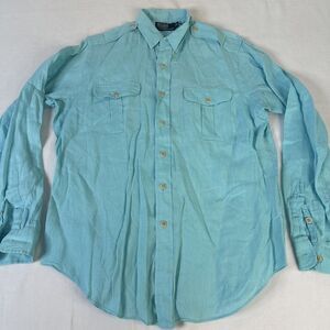 Polo Ralph Lauren Mens Medium Turquoise Linen Long Sleeve Button Shirt